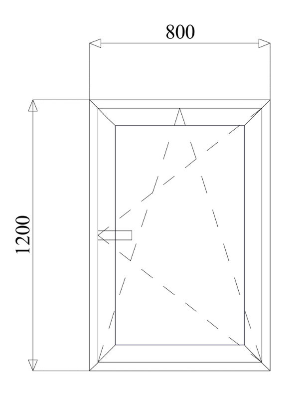 L'Illustrazione mostra lo schema di una finestra ad 1 anta, dalle dimensioni 800x1200