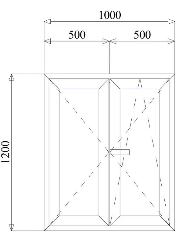 L'Illustrazione mostra lo schema di una finestra a 2 ante, dalle dimensioni 100x1200