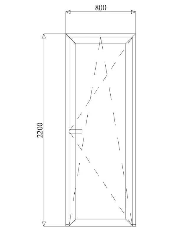 L'Illustrazione mostra lo schema di una portafinestra ad 1 anta, dalle dimensioni 800x2200
