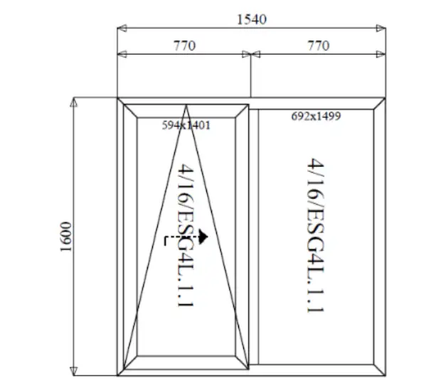 Finestra scorrevole in PVC 1540 x 1600 mm